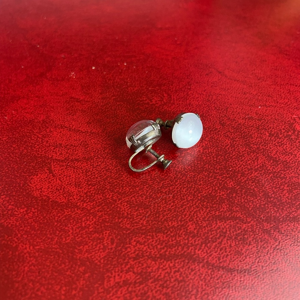 Vintage Sterling Silver Smoky Glass Crystal 1/2” Solitaire Screw Back Earrings